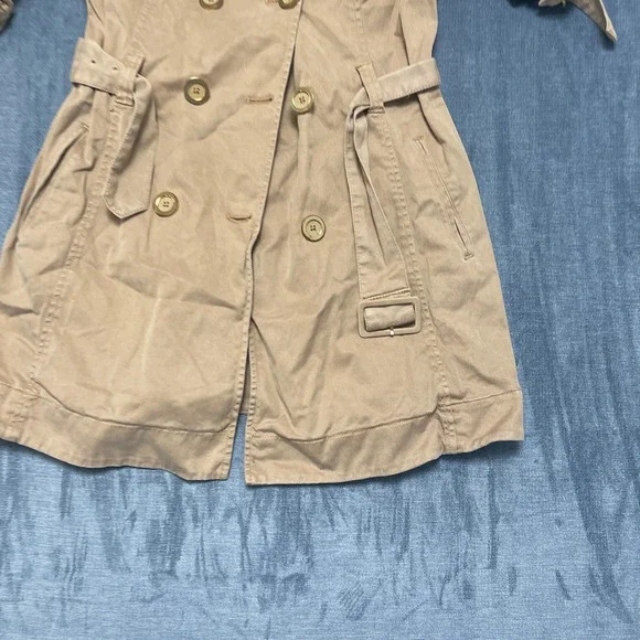Y2K GUESS Jeans Trench Coat Women Large Khaki Cotton Outdoor Double Breasted - Picture 2 of 16